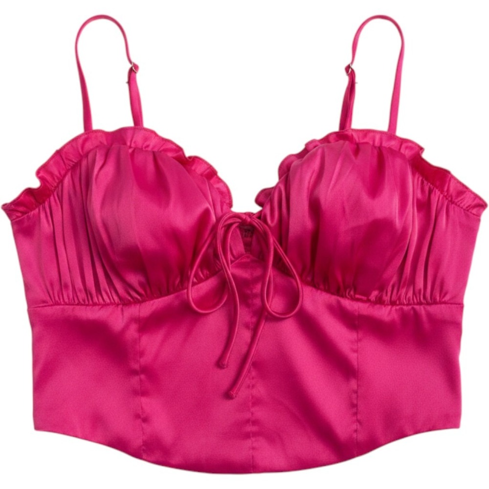 Altar'd State Fuchsia Smocked Corset Bralette Crop Top Ruffle Coquette Sz M